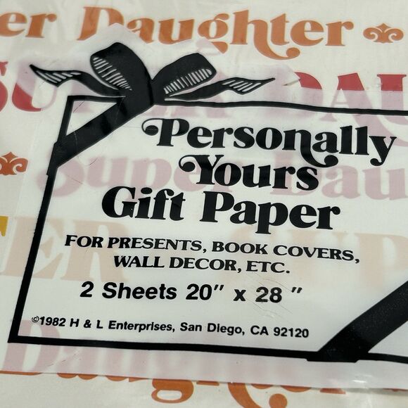 Vintage Personally Yours Gift Wrap Paper Super Daughter 2 Sheets 1982 Each 20X28 - Picture 4 of 6